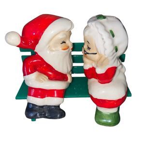 Vintage Lefton Santa And Mrs. Claus Shelf Sitters With Bench, Original Stickers
